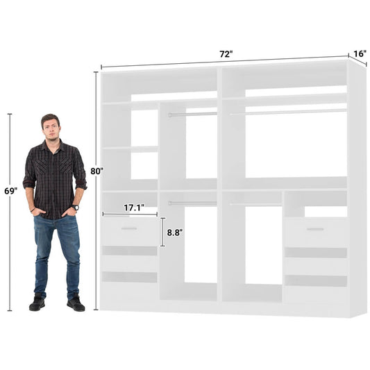 72 Inch Walk In Closet Organizer System with 2 Sets