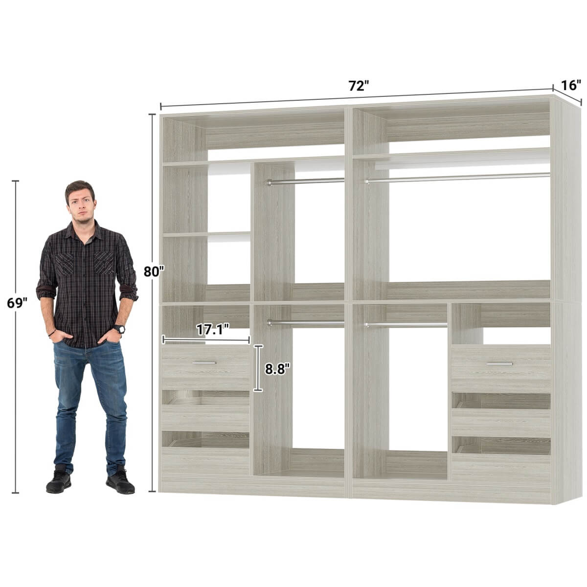 72 Inch Walk In Closet Organizer System with 2 Sets