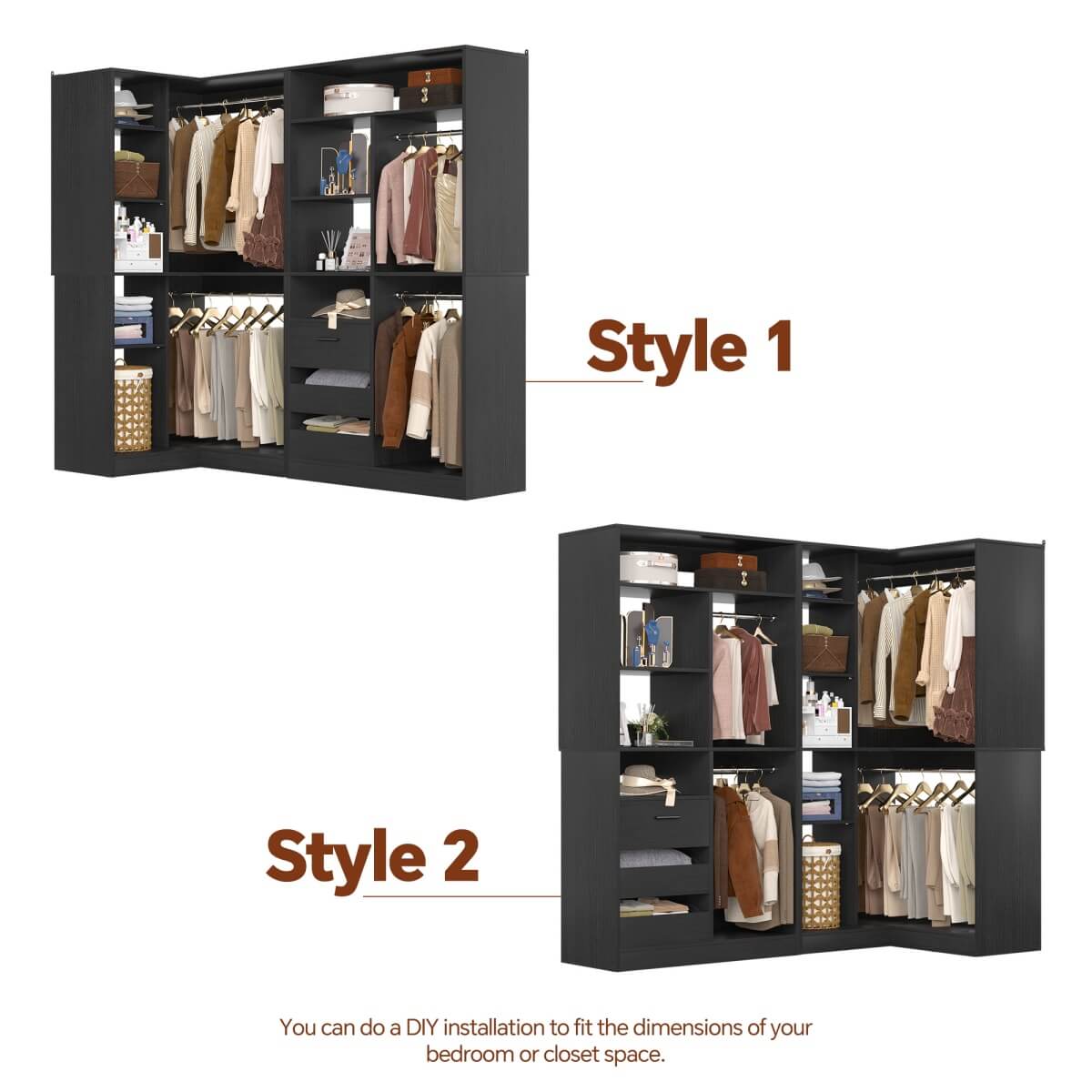 72 Inch Closet Organizer System with Corner Tower, Set of 2