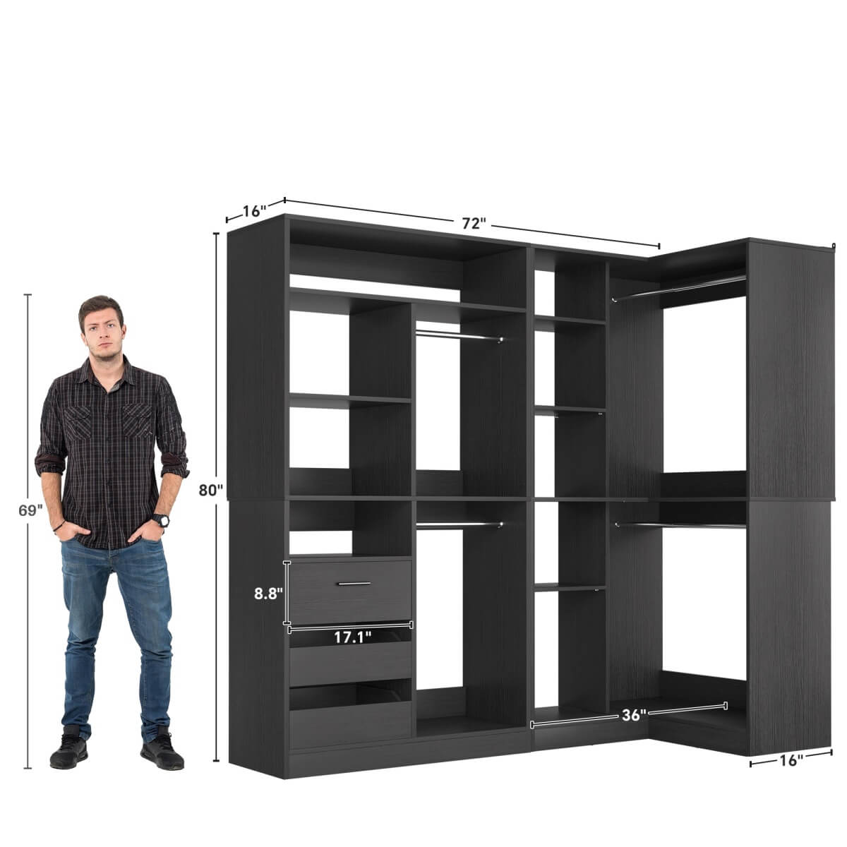 72 Inch Closet Organizer System with Corner Tower, Set of 2