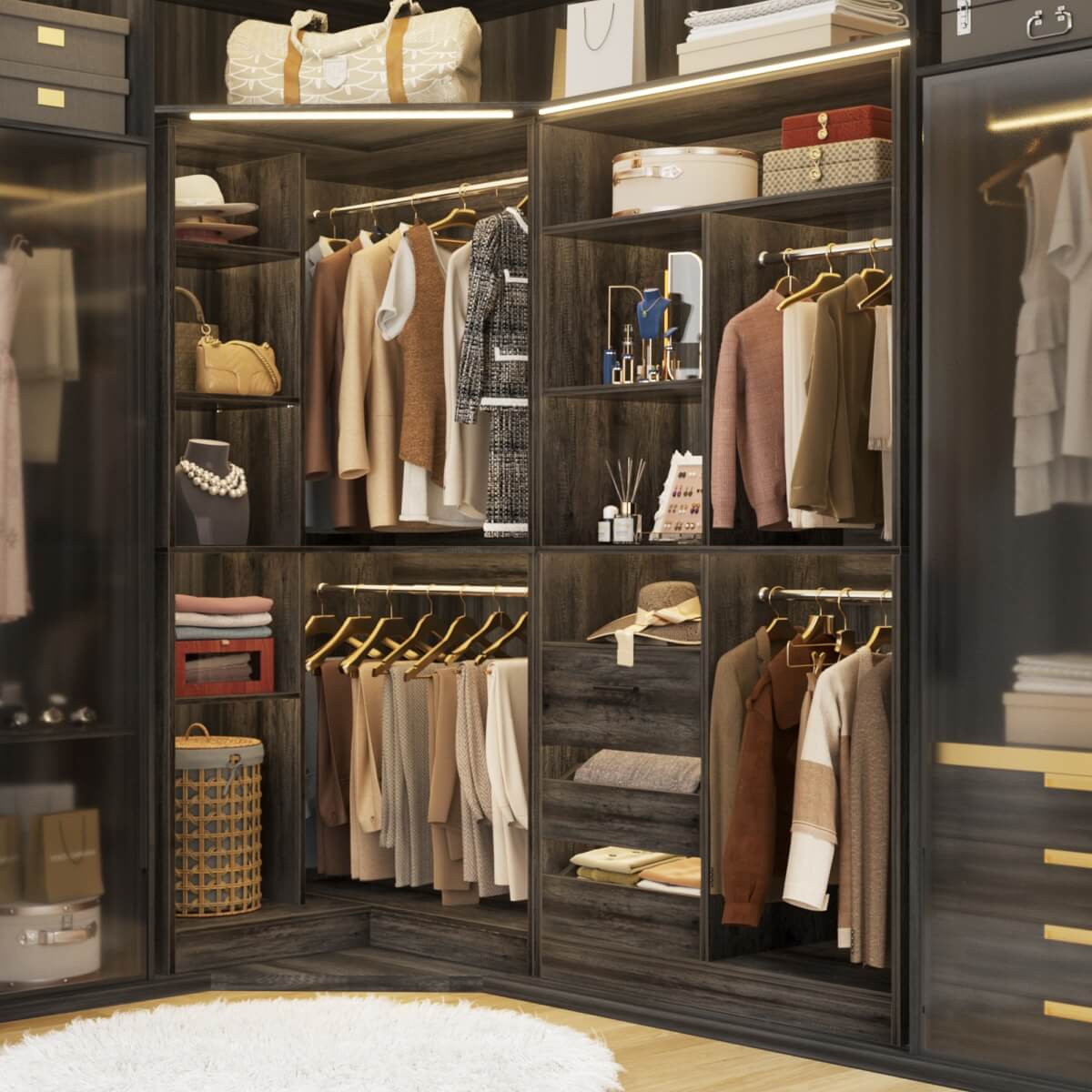 72 Inch Closet Organizer System with Corner Tower, Set of 2