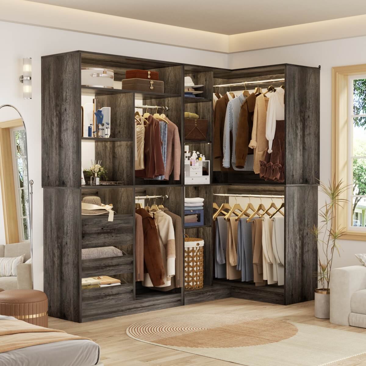 72 Inch Closet Organizer System with Corner Tower, Set of 2