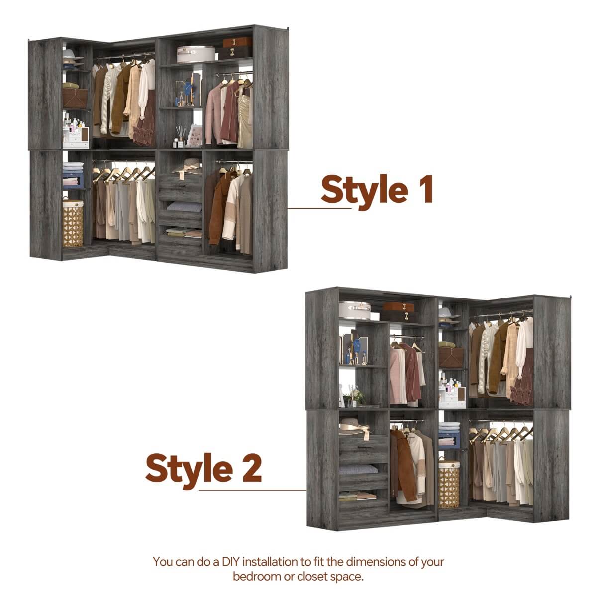 72 Inch Closet Organizer System with Corner Tower, Set of 2