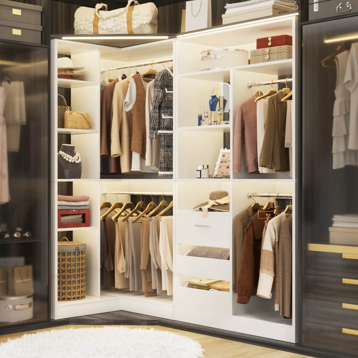 72 Inch Closet Organizer System with Corner Tower, Set of 2