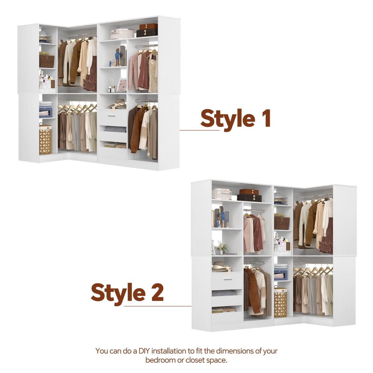 72 Inch Closet Organizer System with Corner Tower, Set of 2