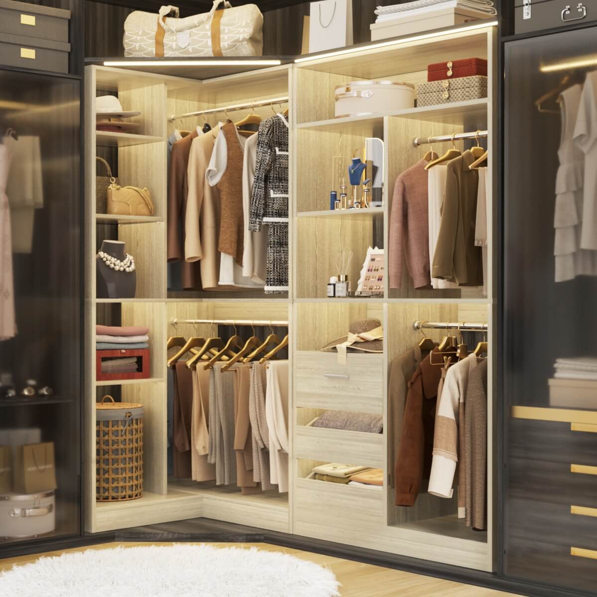 72 Inch Closet Organizer System with Corner Tower, Set of 2