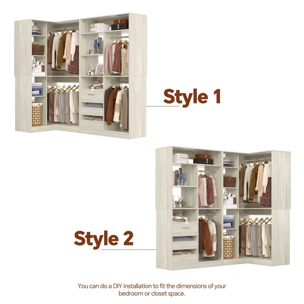 72 Inch Closet Organizer System with Corner Tower, Set of 2