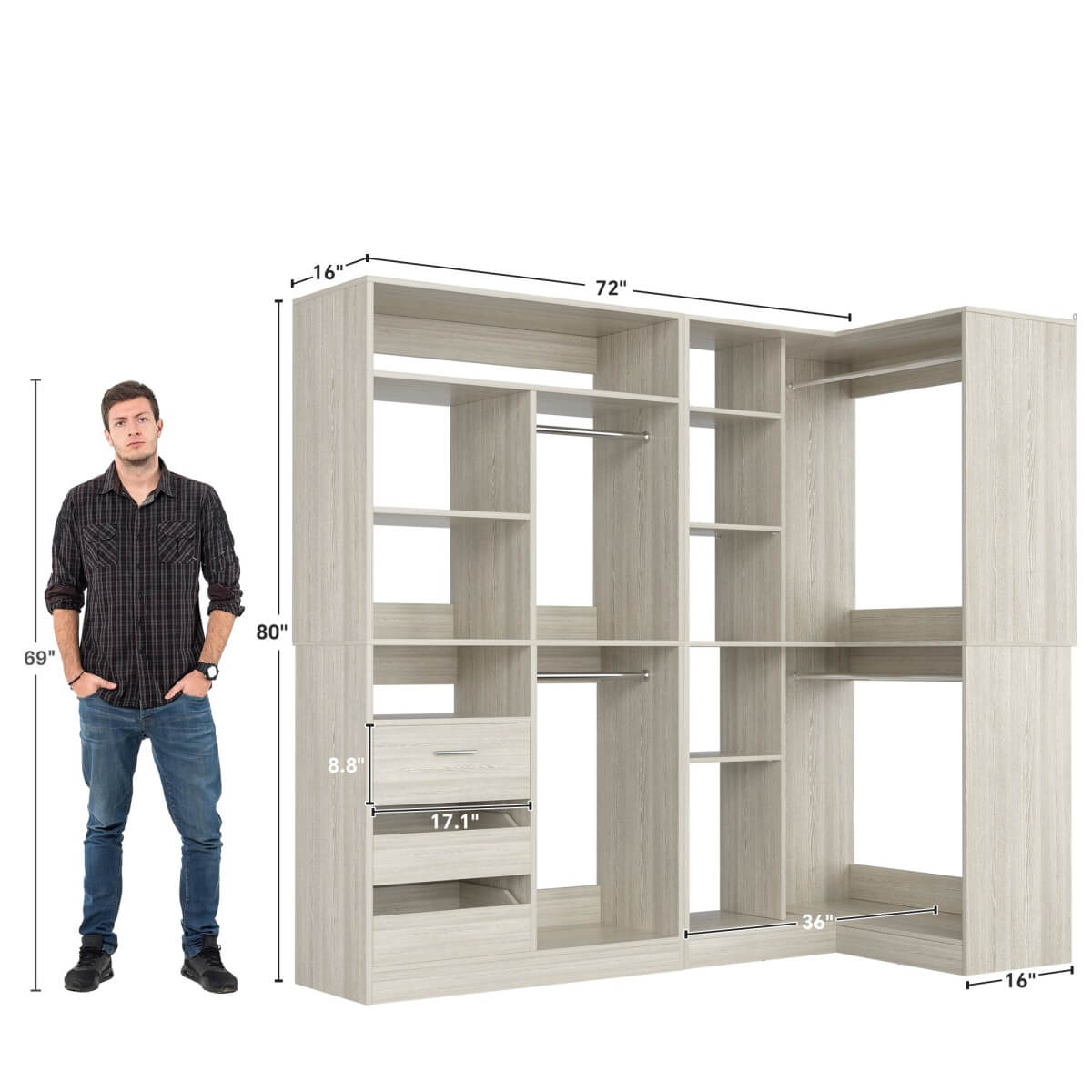 72 Inch Closet Organizer System with Corner Tower, Set of 2