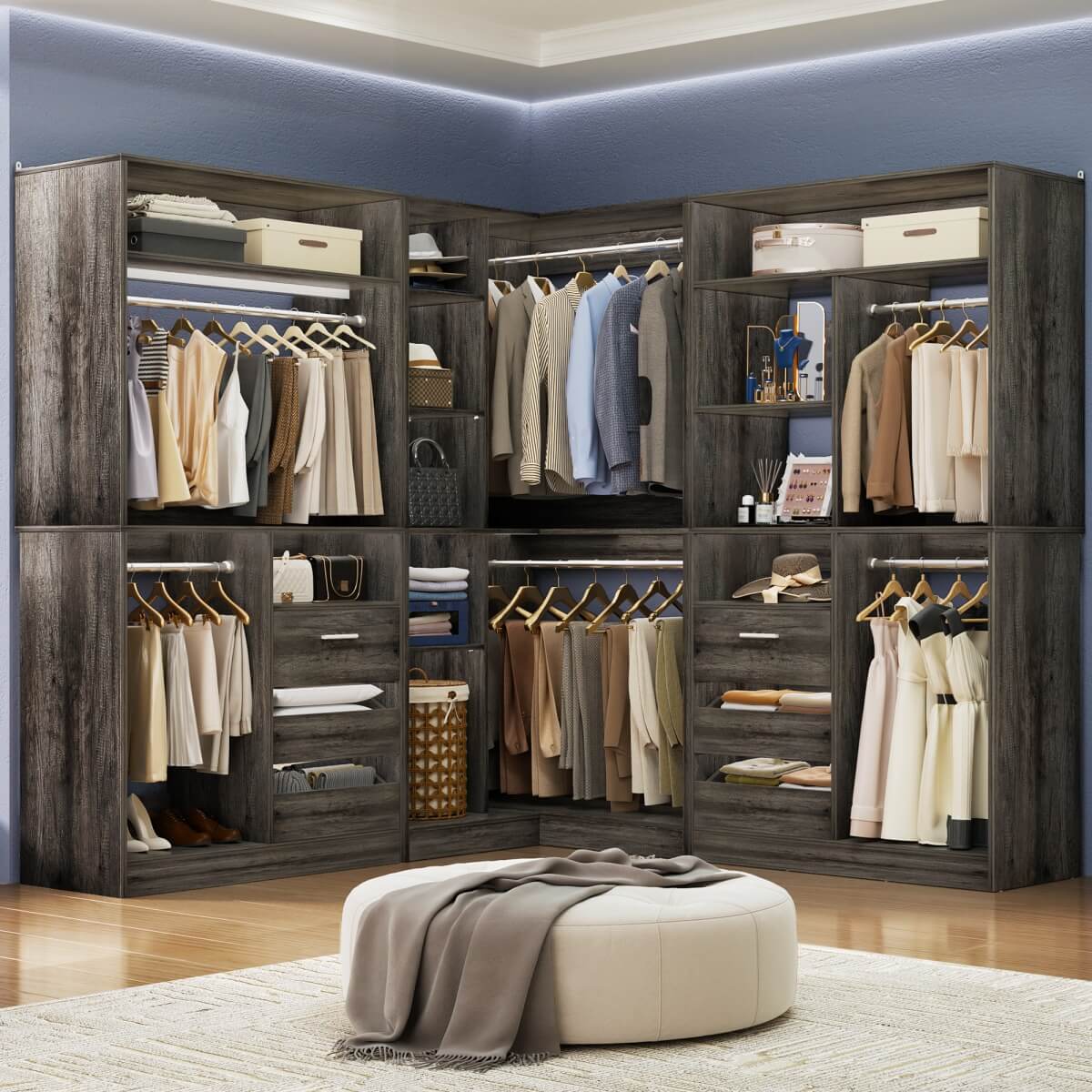Heavy Duty Modular Closet System with Drawers and Hanging Rods, Set of 3