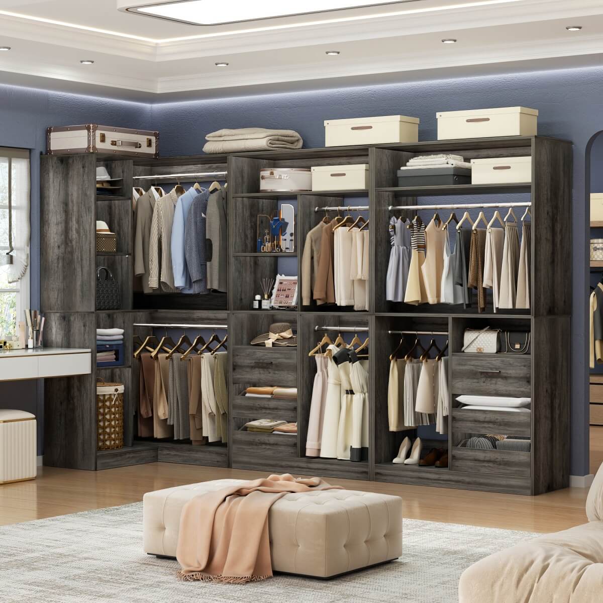 Heavy Duty Modular Closet System with Drawers and Hanging Rods, Set of 3