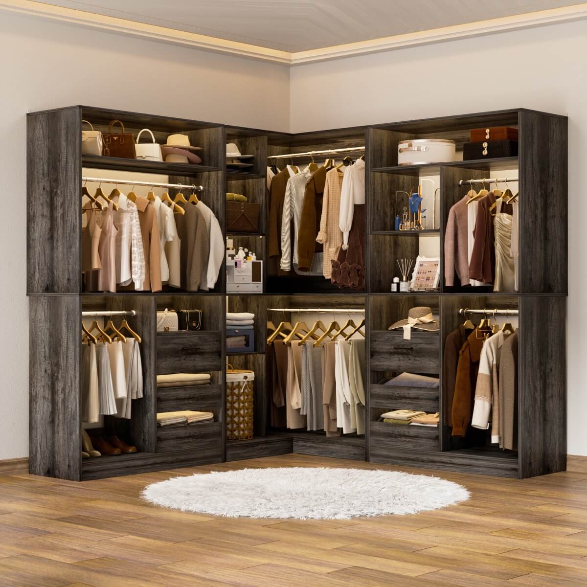 Heavy Duty Modular Closet System with Drawers and Hanging Rods, Set of 3