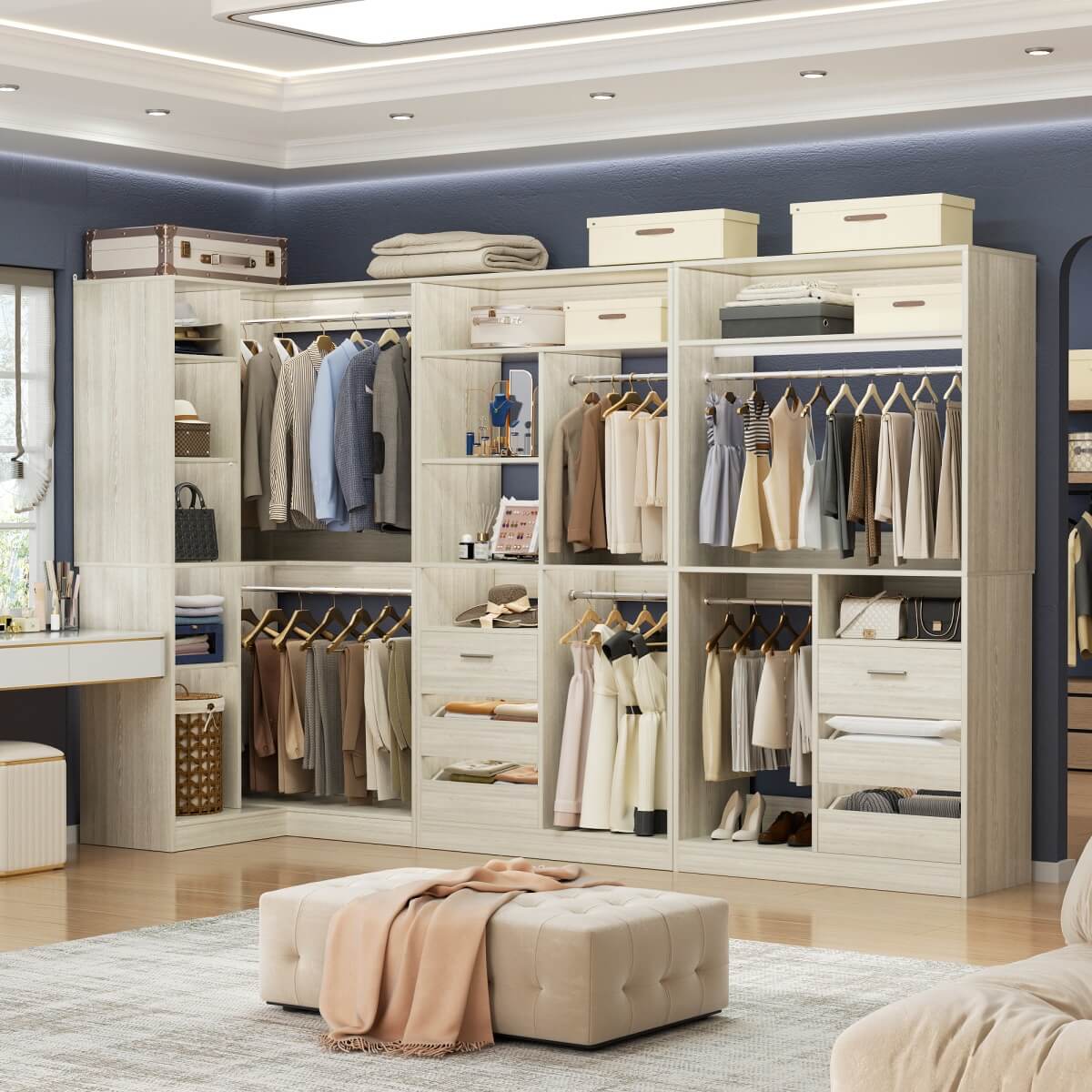 Heavy Duty Modular Closet System with Drawers and Hanging Rods, Set of 3