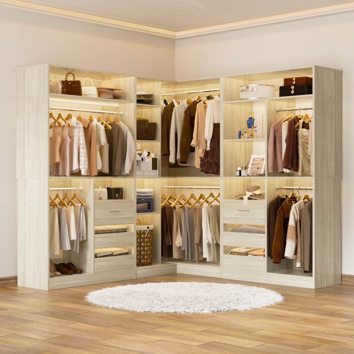 Heavy Duty Modular Closet System with Drawers and Hanging Rods, Set of 3