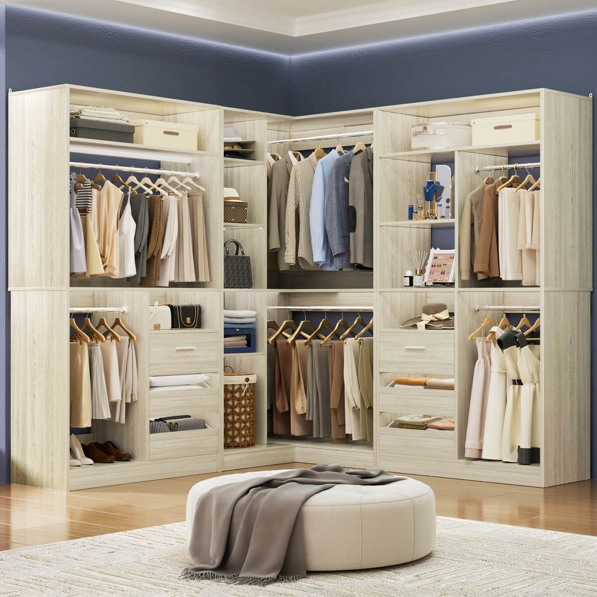 Heavy Duty Modular Closet System with Drawers and Hanging Rods, Set of 3