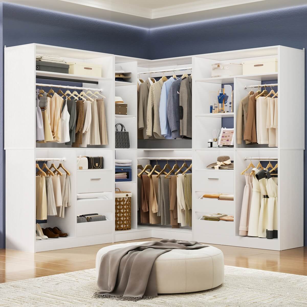 Heavy Duty Modular Closet System with Drawers and Hanging Rods, Set of 3