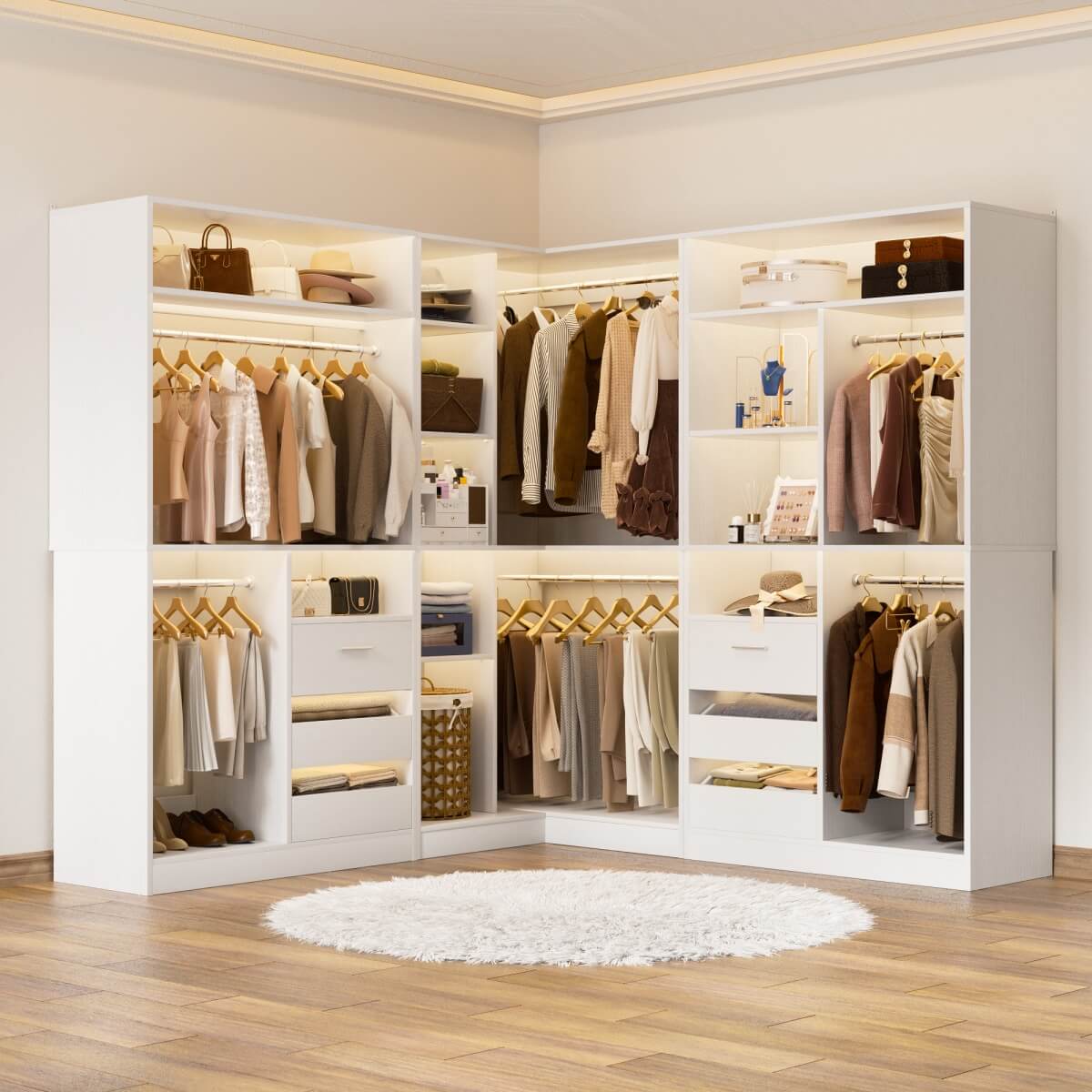 Heavy Duty Modular Closet System with Drawers and Hanging Rods, Set of 3