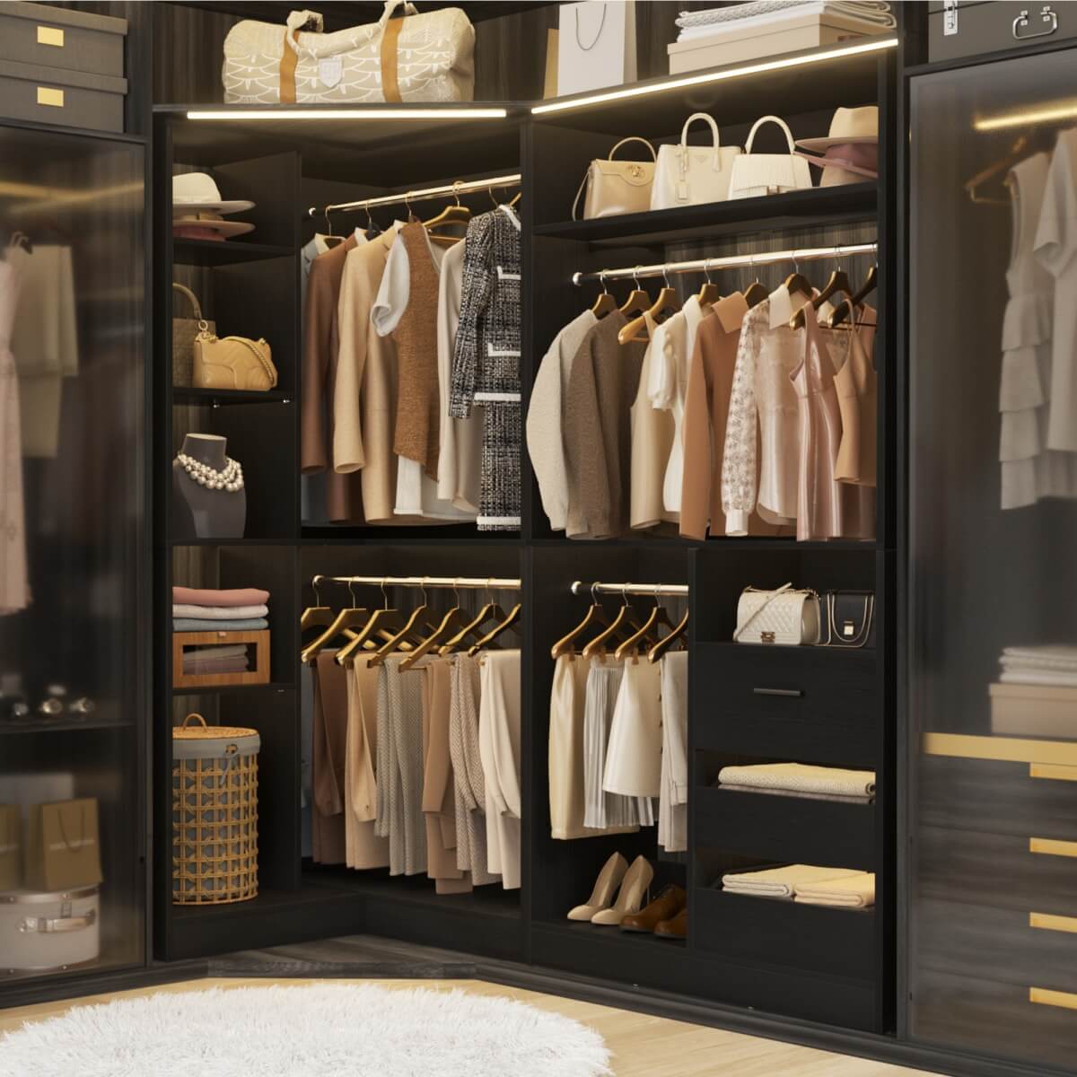 6FT Walk In Closet Organizer System with Drawers and Corner,