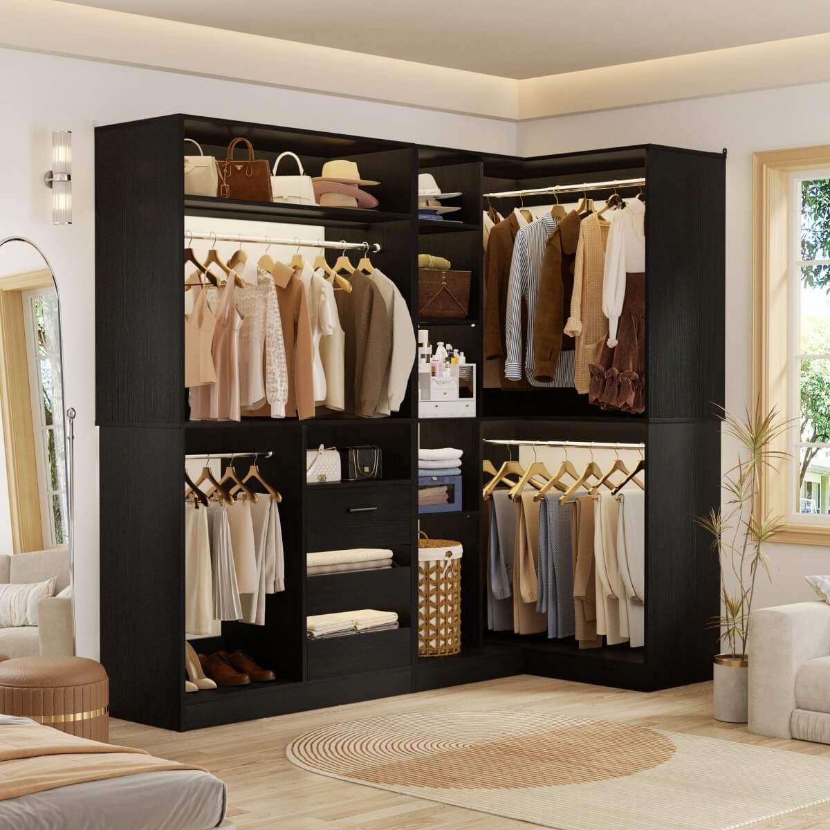 6FT Walk In Closet Organizer System with Drawers and Corner,