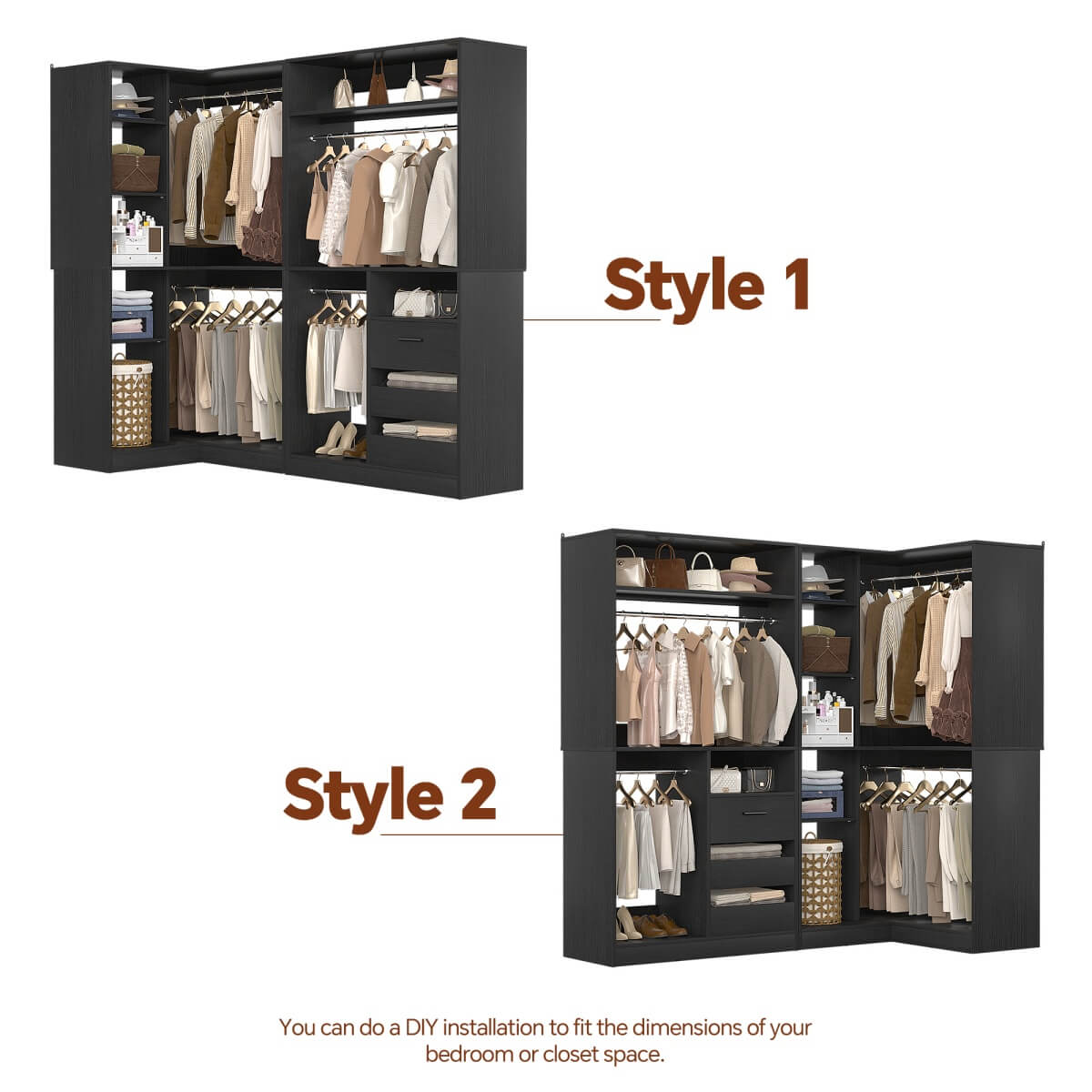6FT Walk In Closet Organizer System with Drawers and Corner,