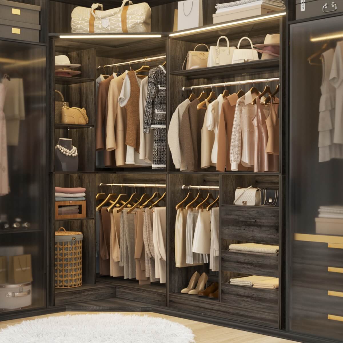 6FT Walk In Closet Organizer System with Drawers and Corner,