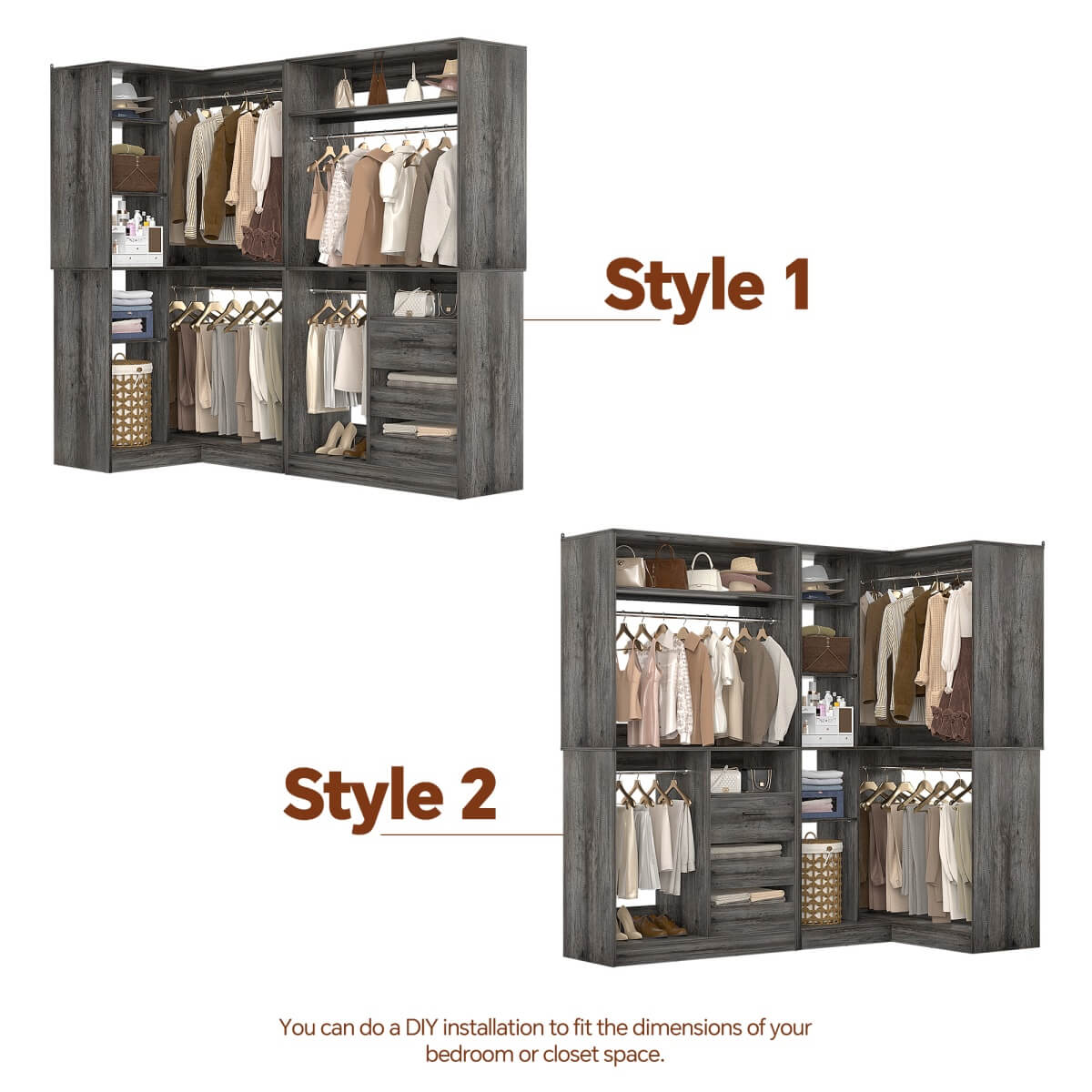 6FT Walk In Closet Organizer System with Drawers and Corner,