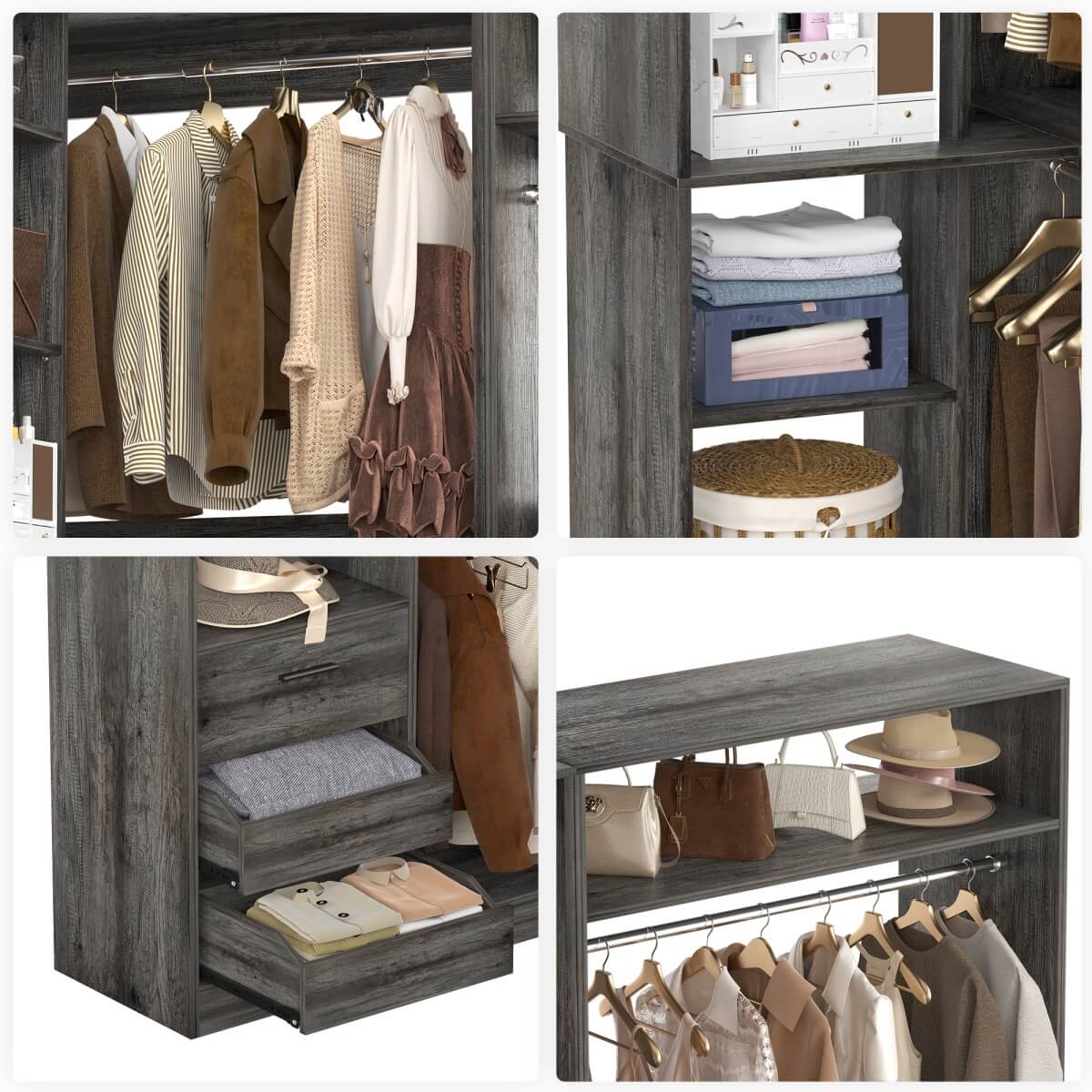 6FT Walk In Closet Organizer System with Drawers and Corner,