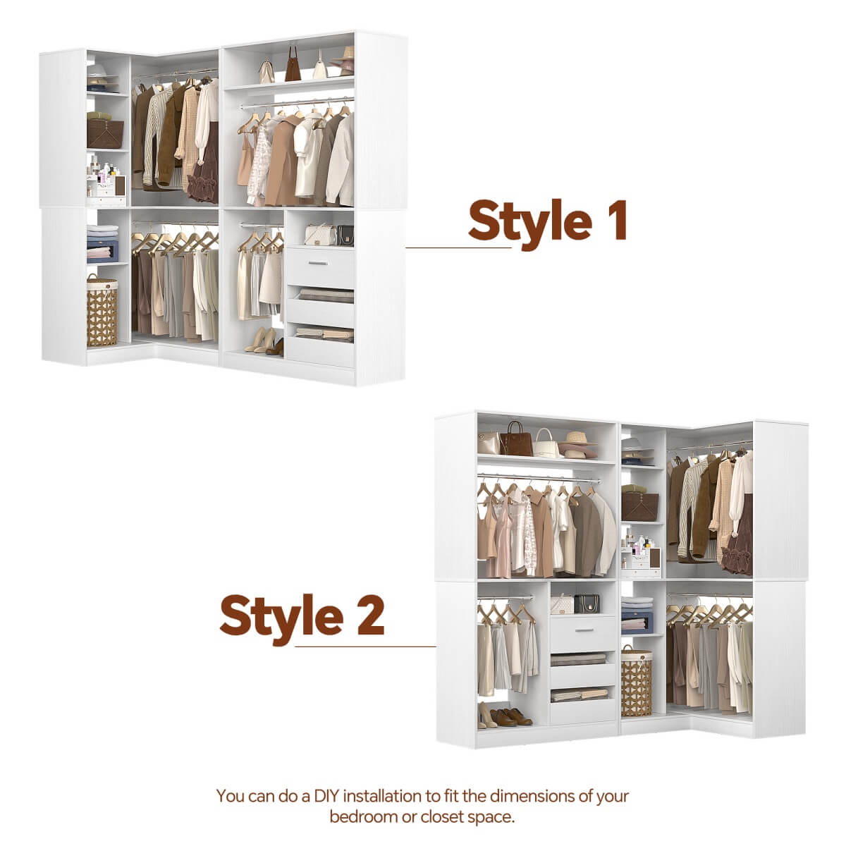 6FT Walk In Closet Organizer System with Drawers and Corner,