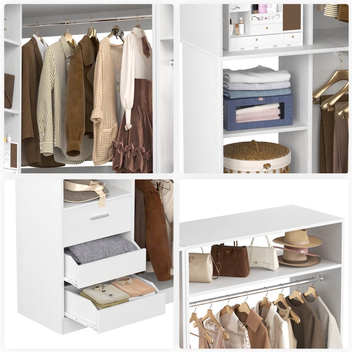 6FT Walk In Closet Organizer System with Drawers and Corner,