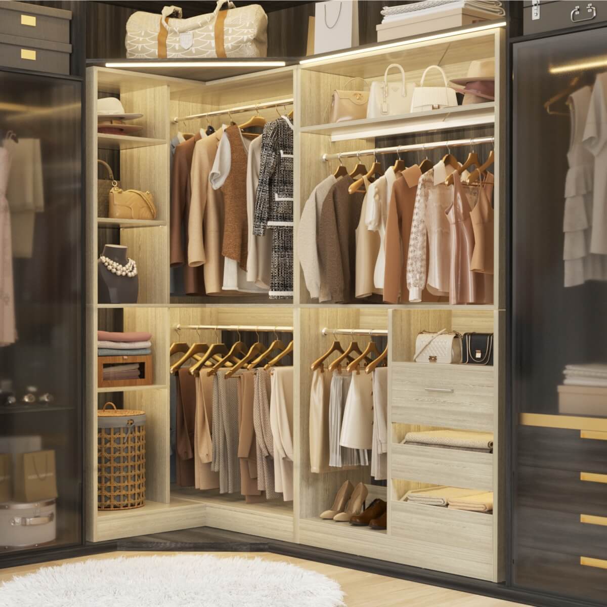6FT Walk In Closet Organizer System with Drawers and Corner,