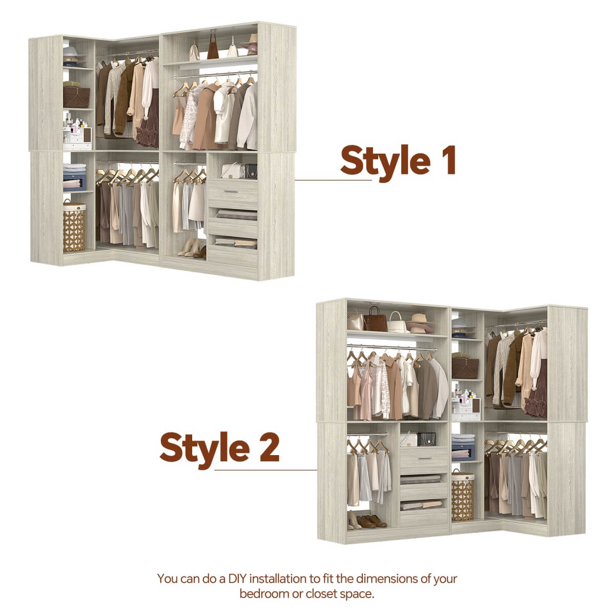 6FT Walk In Closet Organizer System with Drawers and Corner,
