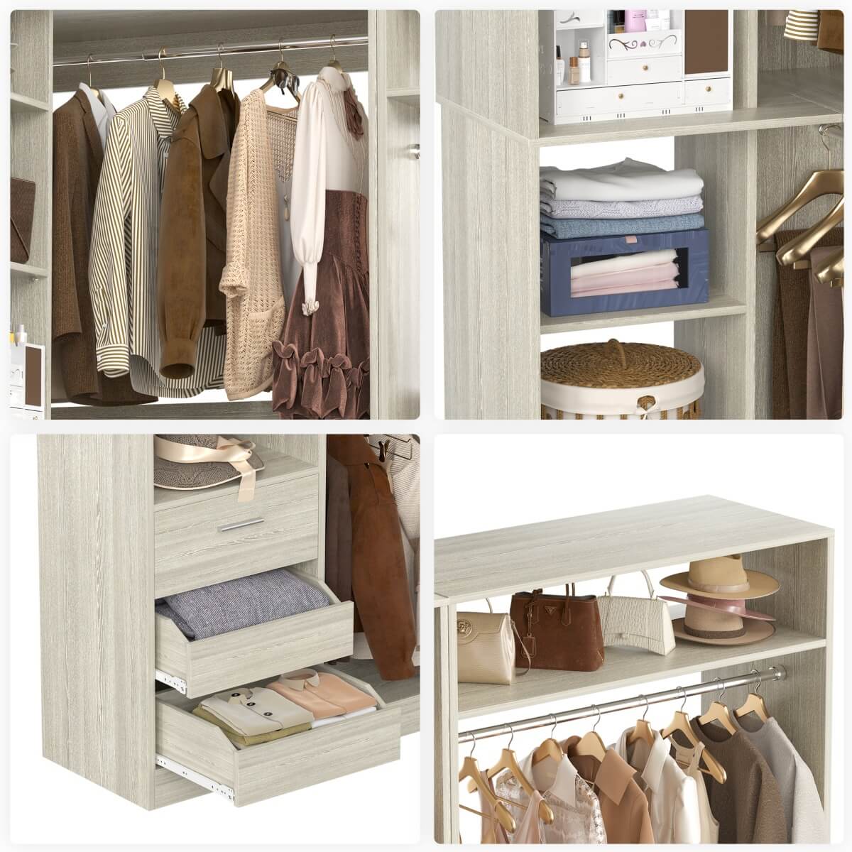 6FT Walk In Closet Organizer System with Drawers and Corner,