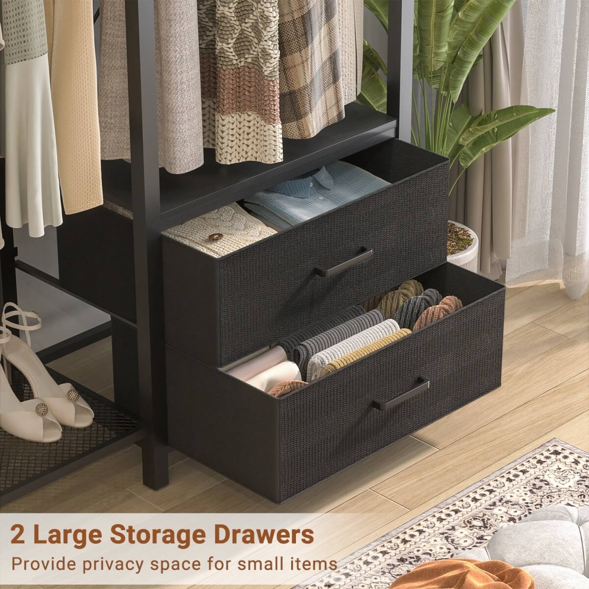6-Tier Reversible Clothes Rack with Shelves & 2 Drawers