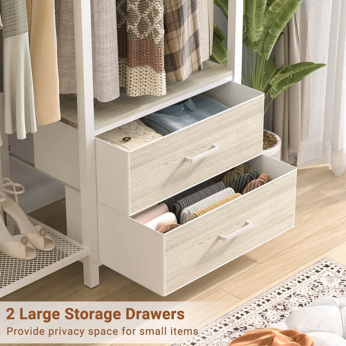 6-Tier Reversible Clothes Rack with Shelves & 2 Drawers