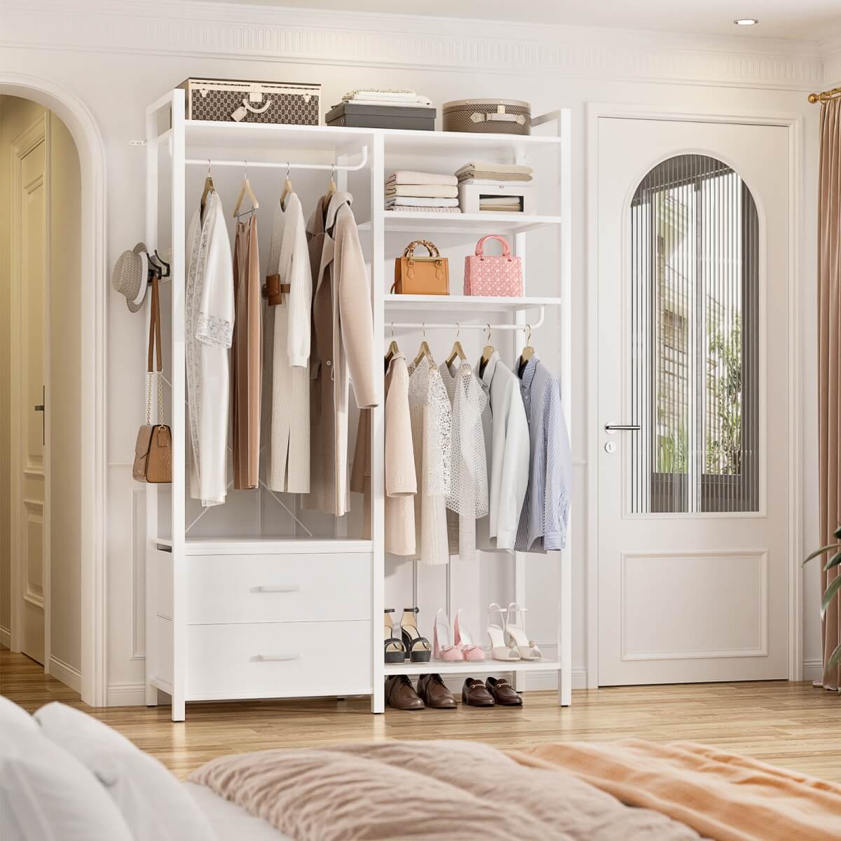 6-Tier Reversible Clothes Rack with Shelves & 2 Drawers