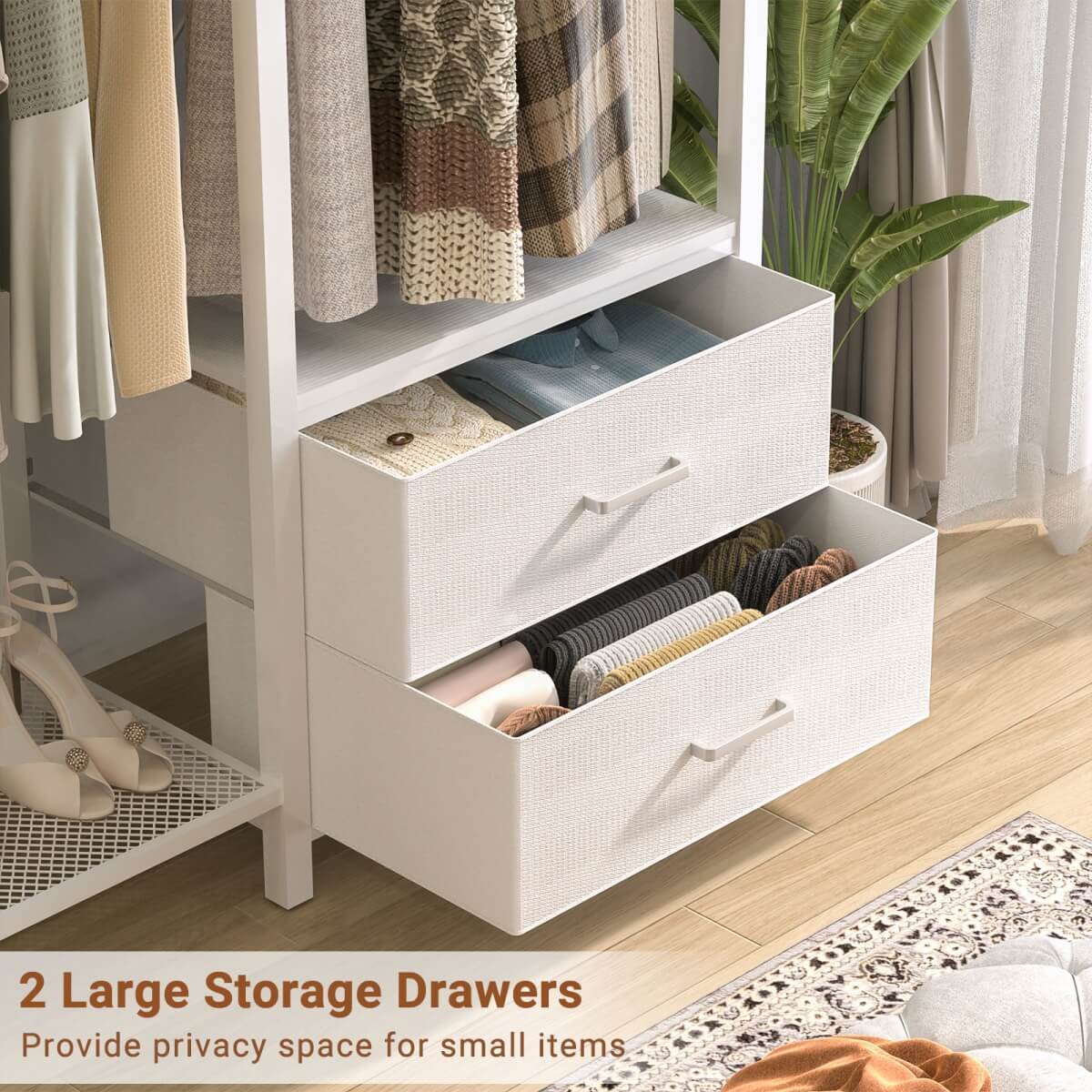 6-Tier Reversible Clothes Rack with Shelves & 2 Drawers