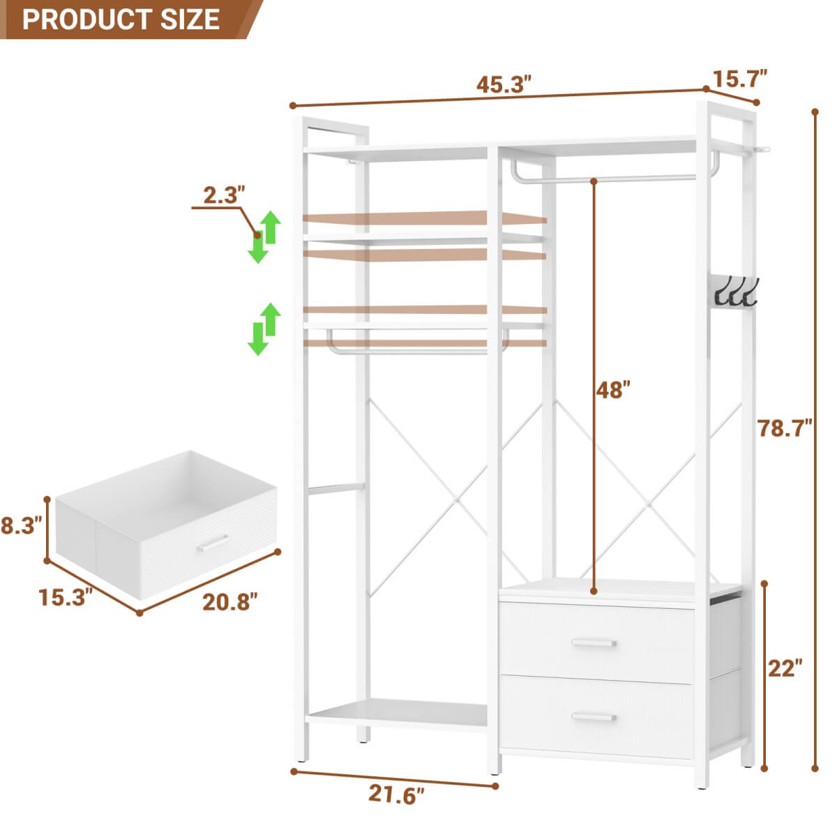 6-Tier Reversible Clothes Rack with Shelves & 2 Drawers