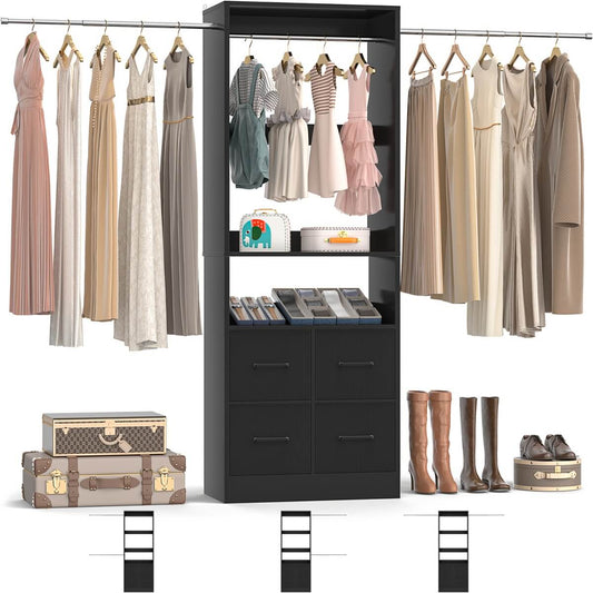 8FT Walk-in Closet System with 4 Fabric Drawers and 2 Rods