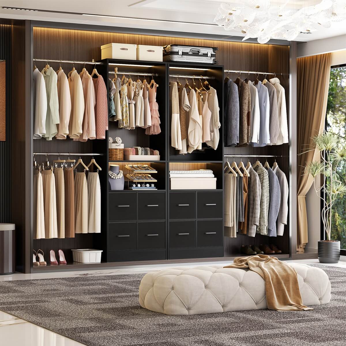 8FT Walk-in Closet System with 4 Fabric Drawers and 2 Rods