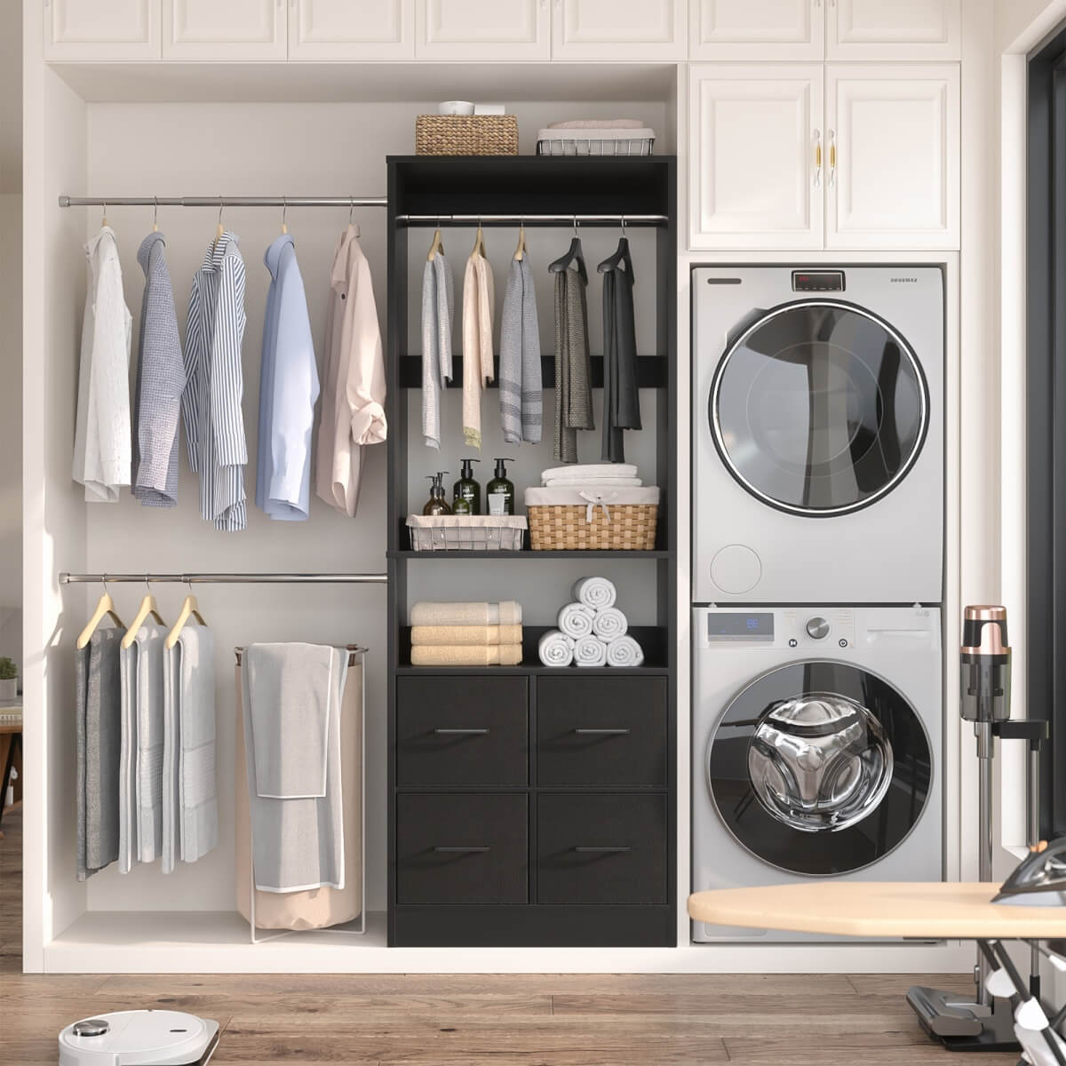 8FT Walk-in Closet System with 4 Fabric Drawers and 2 Rods