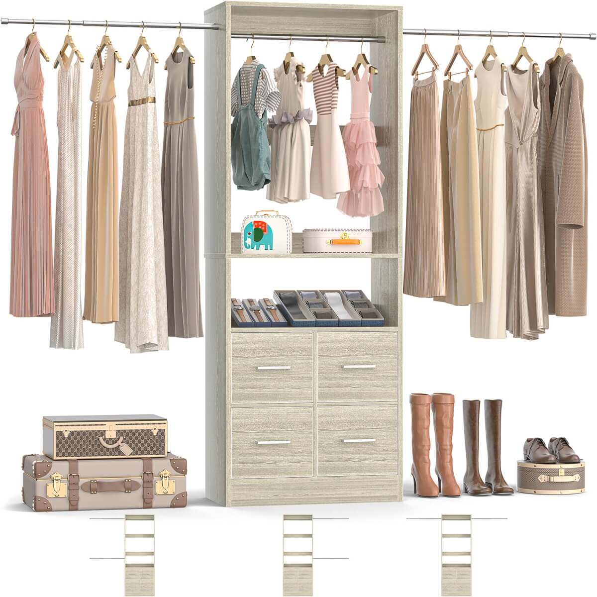 8FT Walk-in Closet System with 4 Fabric Drawers and 2 Rods