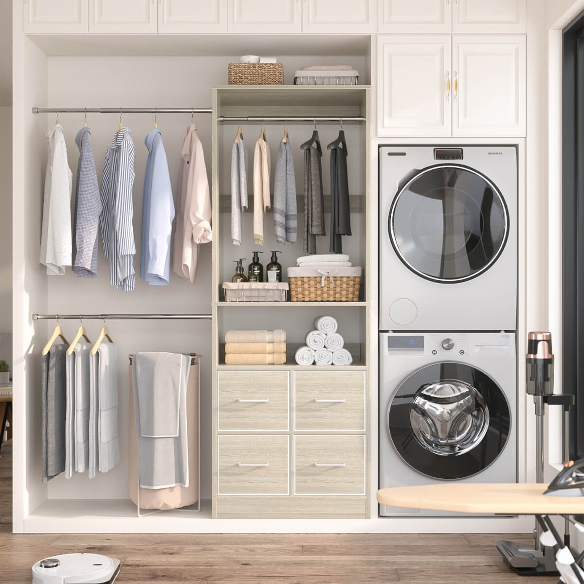 8FT Walk-in Closet System with 4 Fabric Drawers and 2 Rods