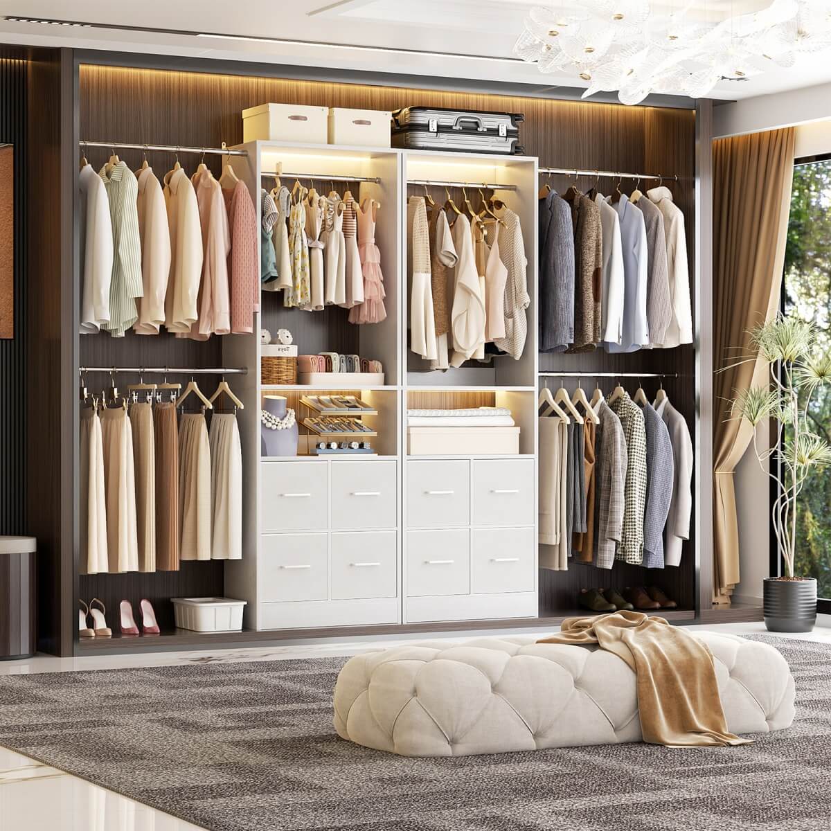 8FT Walk-in Closet System with 4 Fabric Drawers and 2 Rods