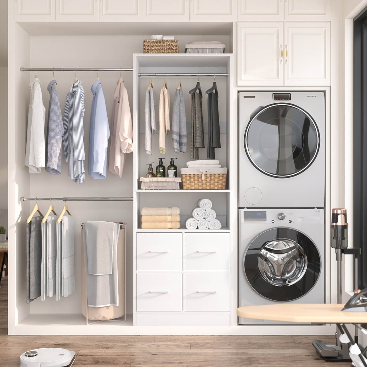 8FT Walk-in Closet System with 4 Fabric Drawers and 2 Rods