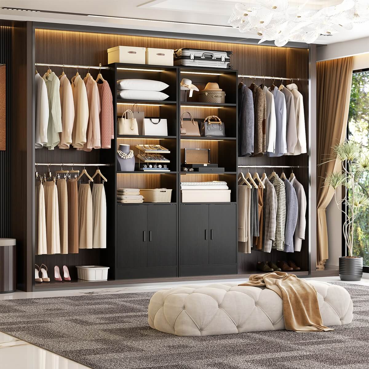 8FT Heavy Duty Closet Organizer System with Adjustable Shelves and Cabinet