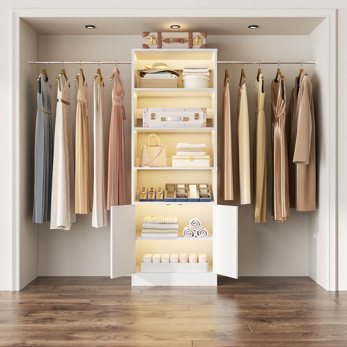 8FT Heavy Duty Closet Organizer System with Adjustable Shelves and Cabinet