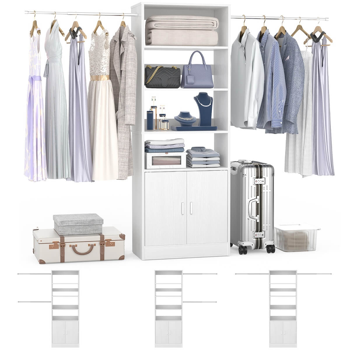 8FT Heavy Duty Closet Organizer System with Adjustable Shelves and Cabinet