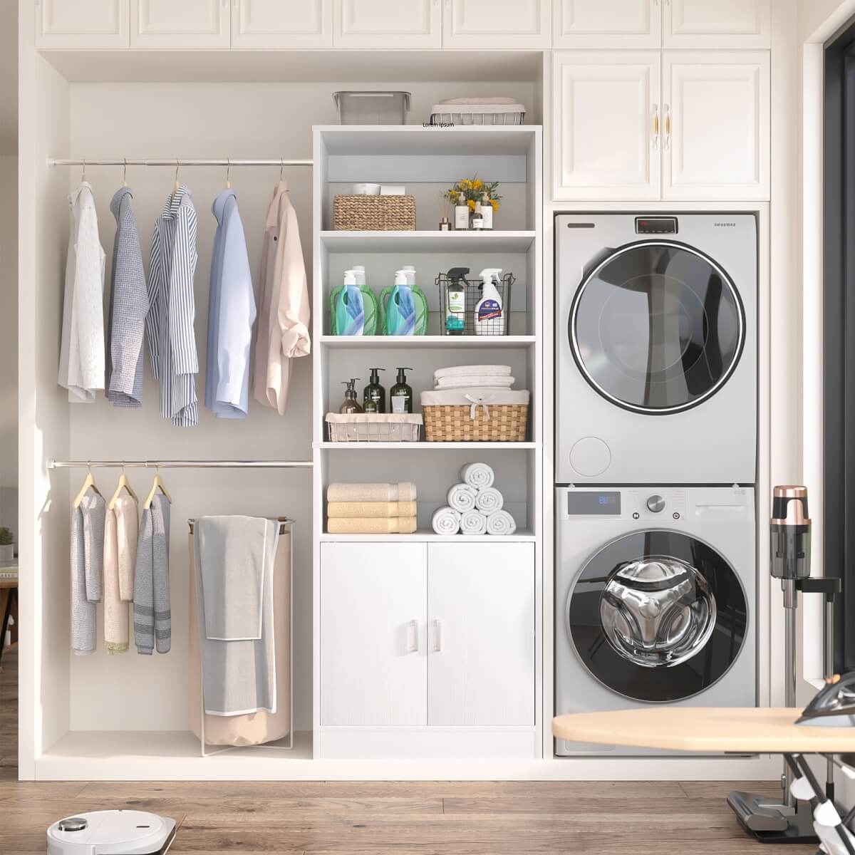 8FT Heavy Duty Closet Organizer System with Adjustable Shelves and Cabinet