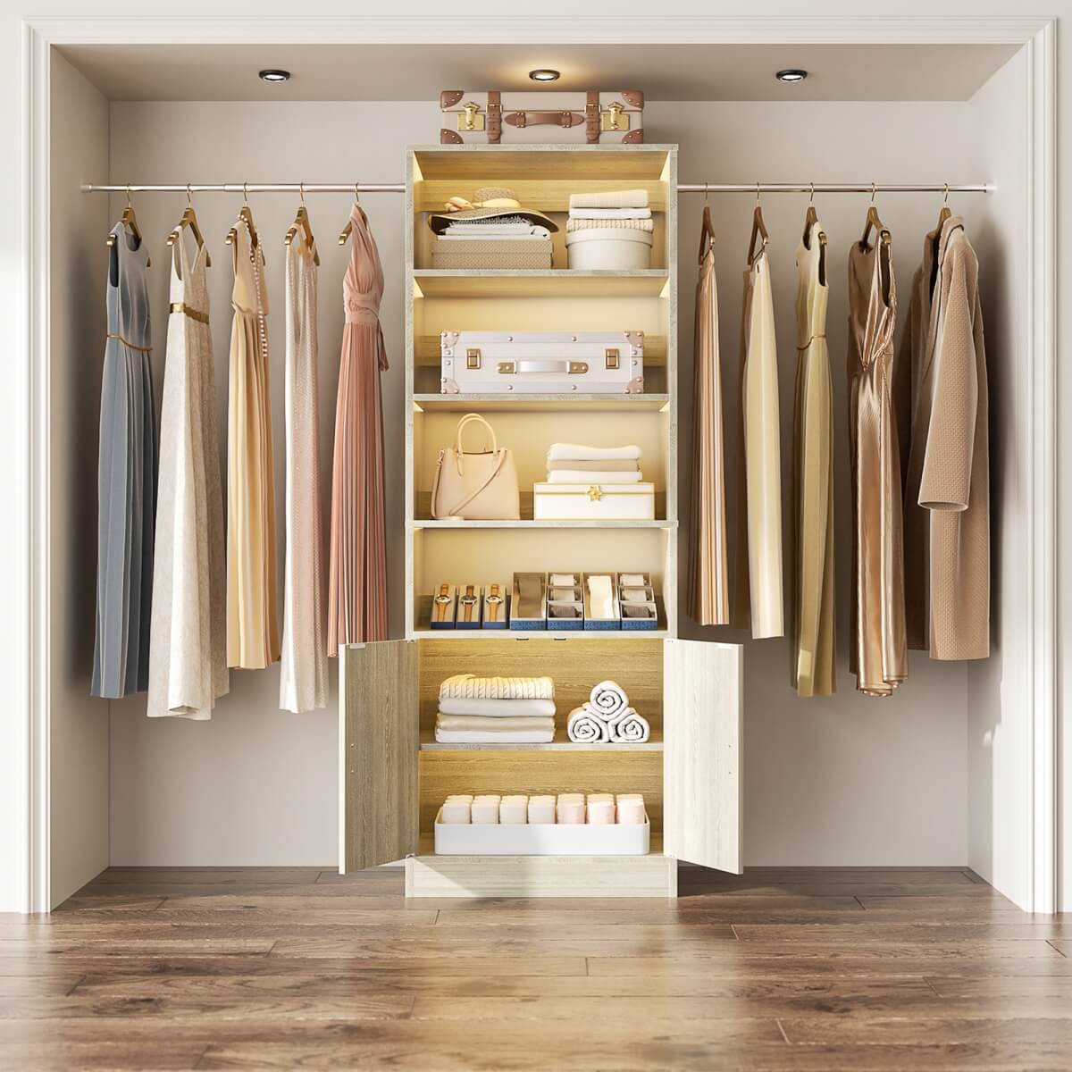 8FT Heavy Duty Closet Organizer System with Adjustable Shelves and Cabinet