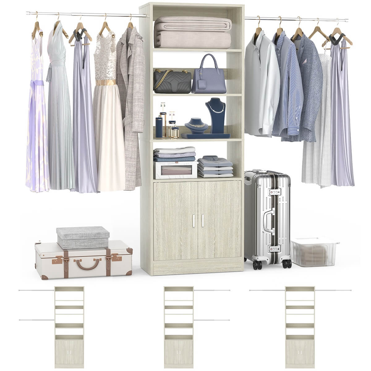 8FT Heavy Duty Closet Organizer System with Adjustable Shelves and Cabinet