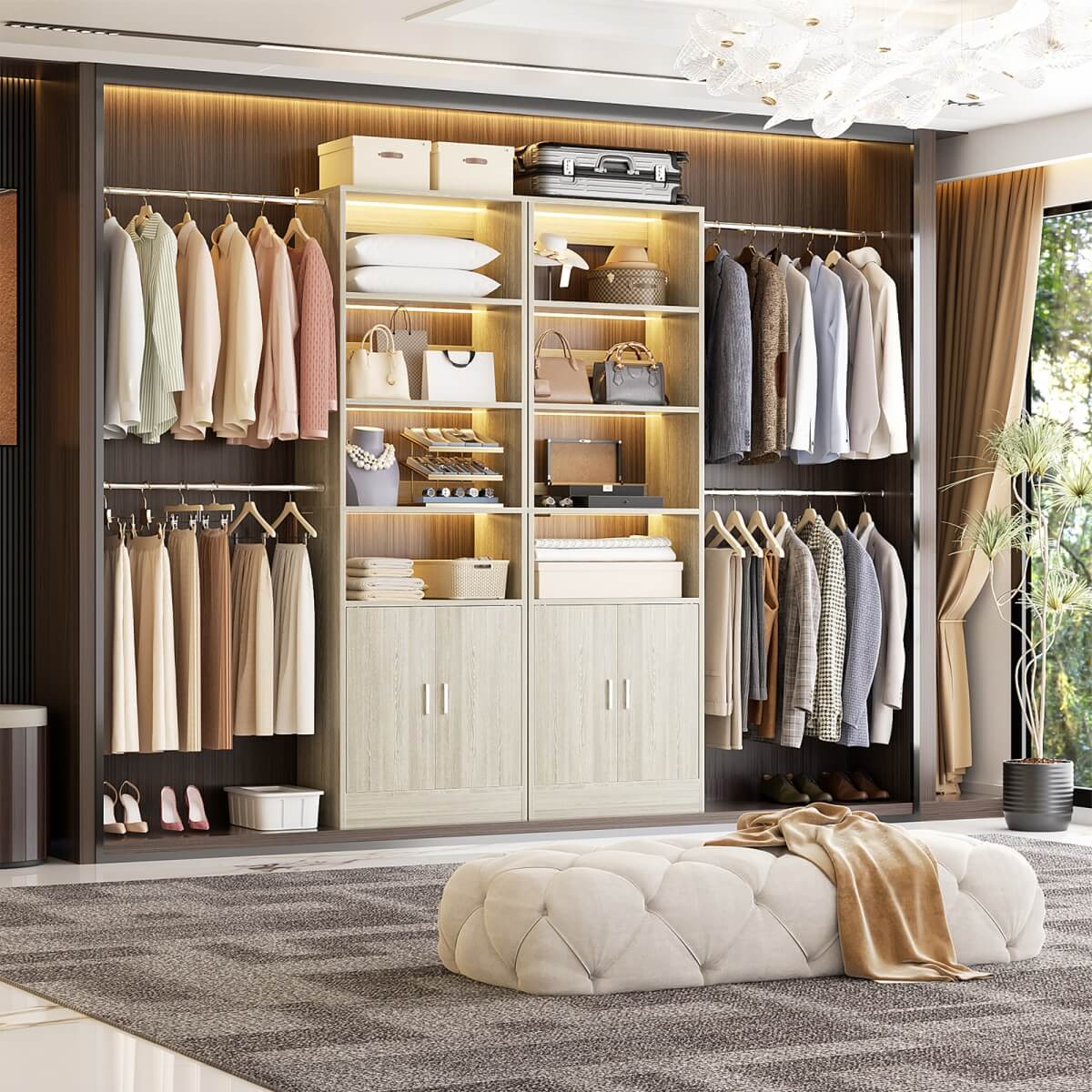 8FT Heavy Duty Closet Organizer System with Adjustable Shelves and Cabinet